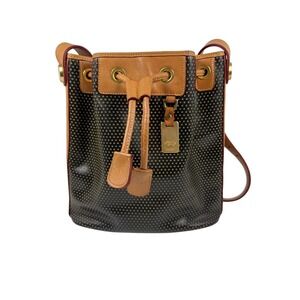 VINTAGE Dooney & Bourke Black & Gold Polka Dot Drawstring Bucket Bag, Cabriolet